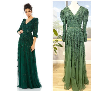 EMBELLISHED V NECK 3/4 SLEEVE A LINE GOWN  5497 Size 14